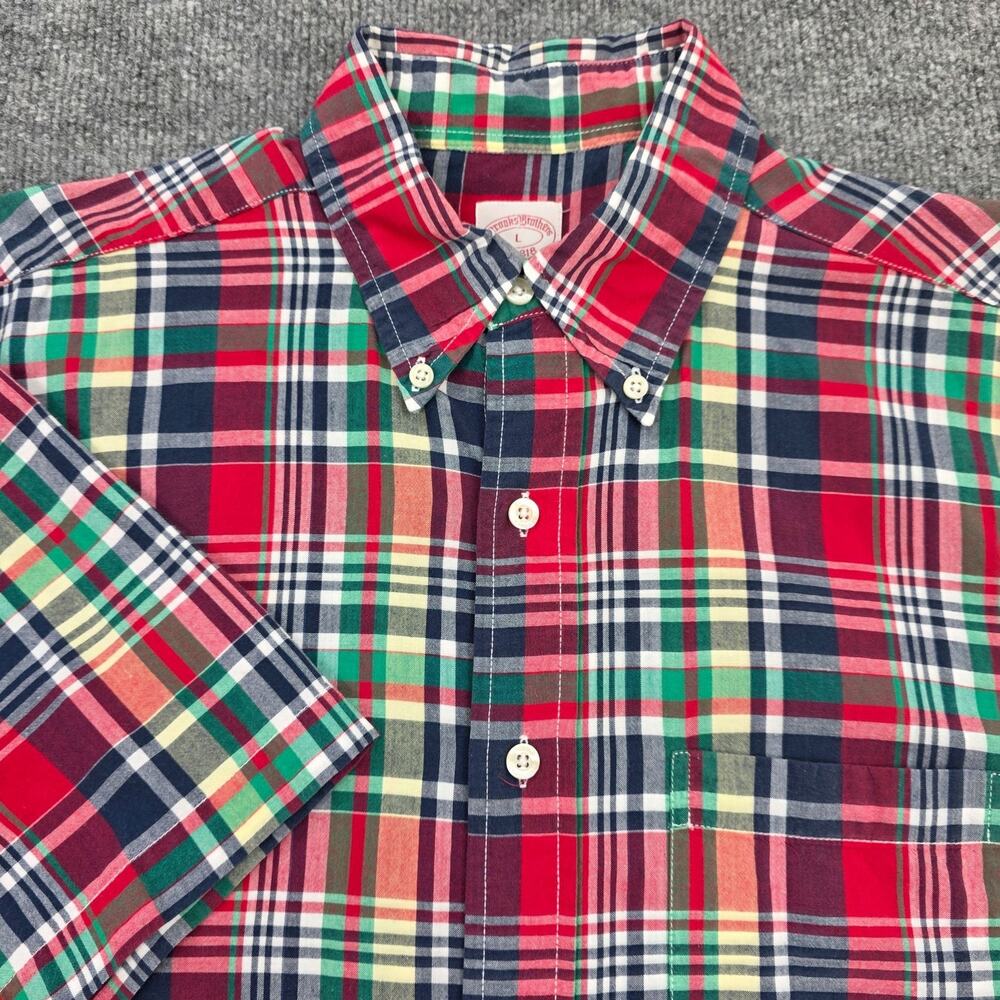 Brooks Brothers Shirt Mens Large Plaid Cotton Short Sleeve Button Down Casual